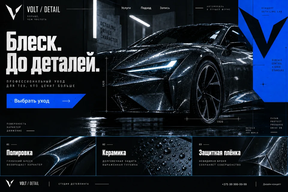 Дизайн VOLT / DETAIL: Чёрный, электрический синий и техническая графика